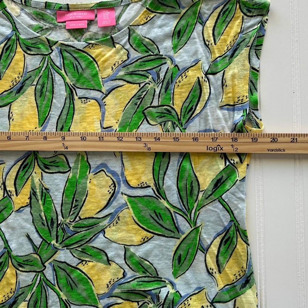 Isaac Mizrahi (Top) (M) [Yellow/Green] EXCELLENT Linen Lemon Print Cap Sleeve - Picture 4 of 9